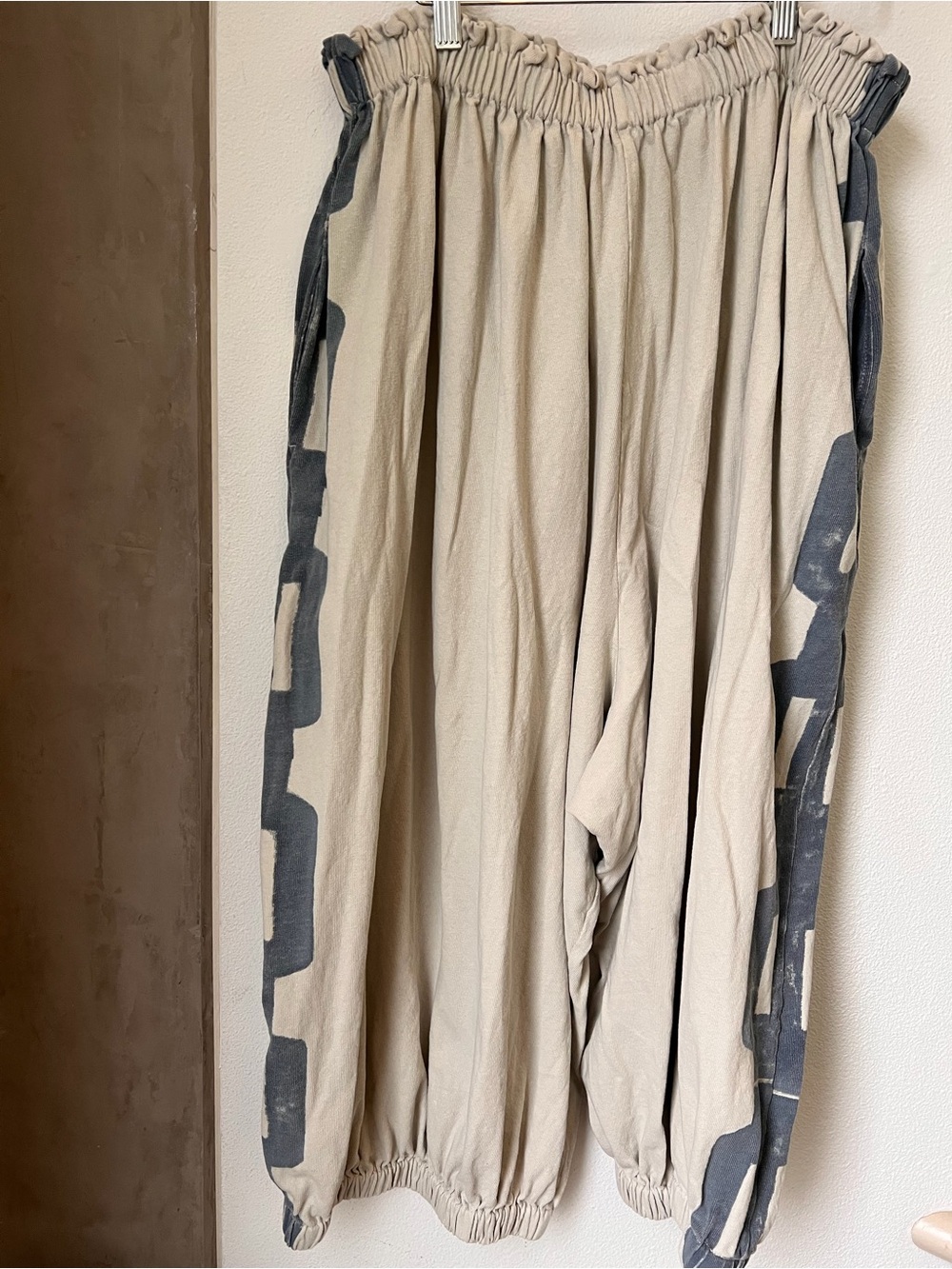 STATE the Label Easy Pants XXL Grey Block Print Balloon Cotton Lagenlook